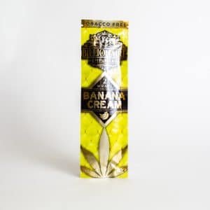 A yellow package of Billionaire wraps Banana Cream - Billionaire, labeled "tobacco free" and containing 2 wraps, is shown against a plain white background.