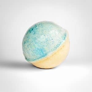 The Sacred Leaf CBD Bath Bomb - Peace and Love features a blend of blue and yellow colors.