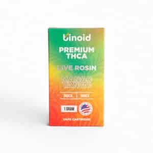 Binoid THCa Vape Cart - Mango Tango INDICA, 1g, features a vibrant gradient box design with a USA emblem.